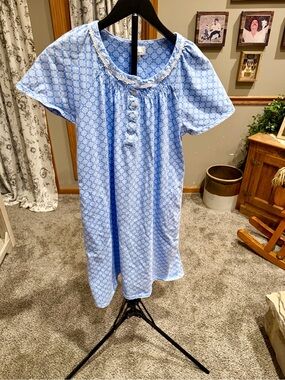 Aria Light Blue Printed Cotton Nightgown
